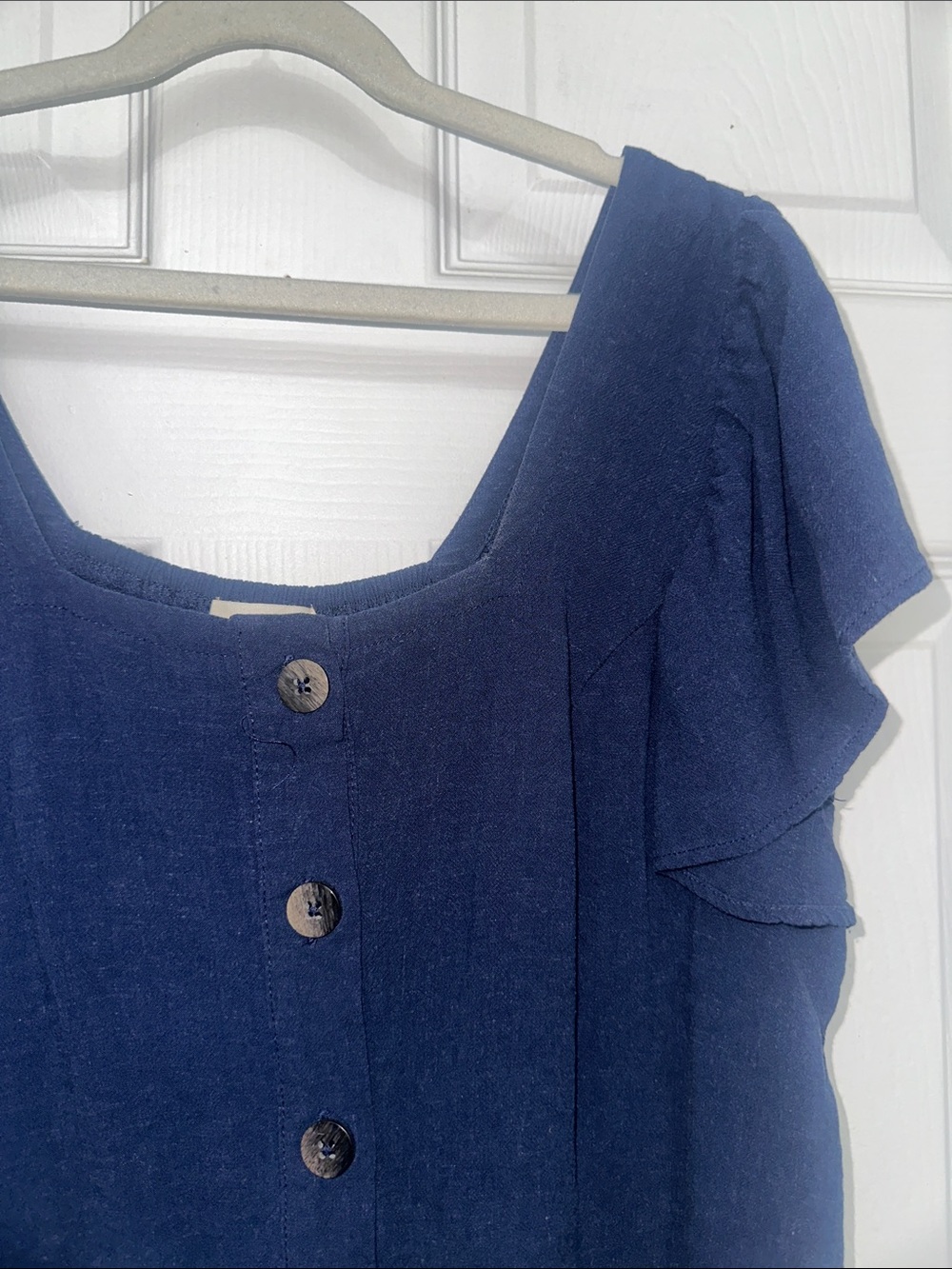 Universal Thread Navy Button-Front Ruffle Sleeve Top - Picture 2 of 5